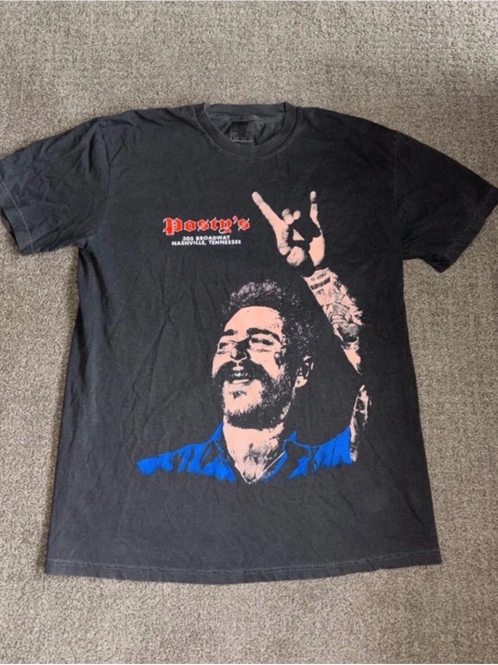 Comfort Colors Post Malone Black Graphic Tee with Red and Blue Print